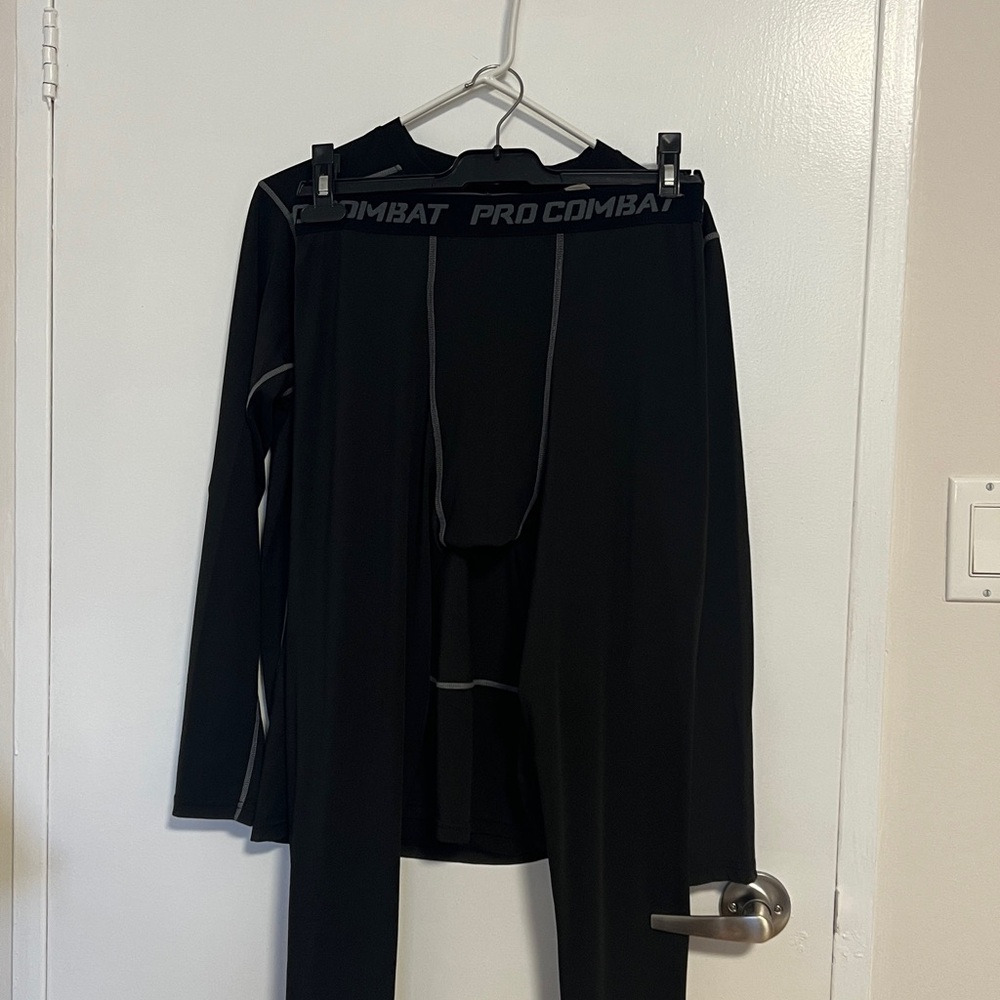 COMBAT Men's Black Compression Tights & Long Sleeve Top